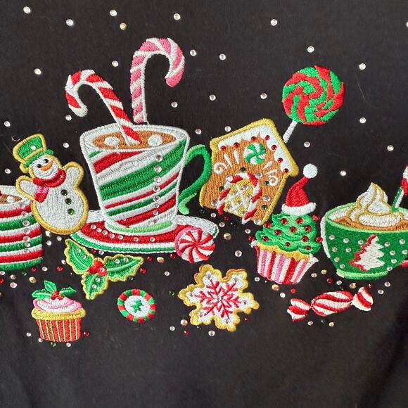 NEW! Quacker Factory Black Christmas Gingerbread & Candy Cane T-Shirt size 1X - Picture 5 of 10